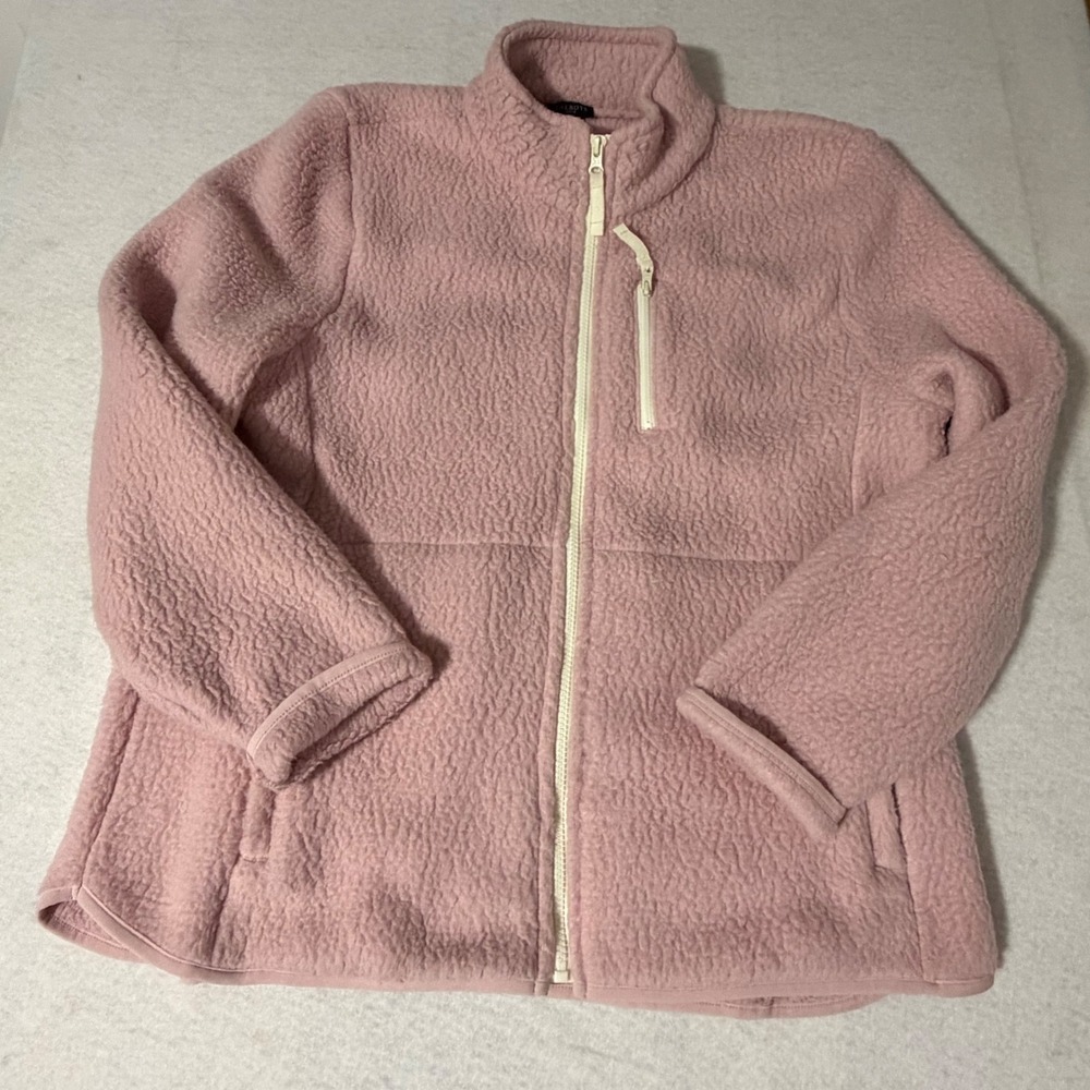 Talbots Petite Pink Sherpa Fleece Full Zip Jacket XL Petite Dusty Rose Pockets